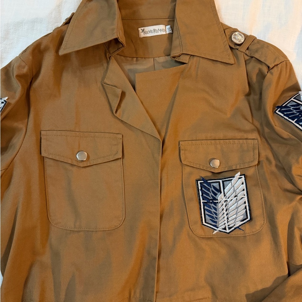Attack on titans cosplay Brown Men's Casual Shirt with Embroidered Patches
